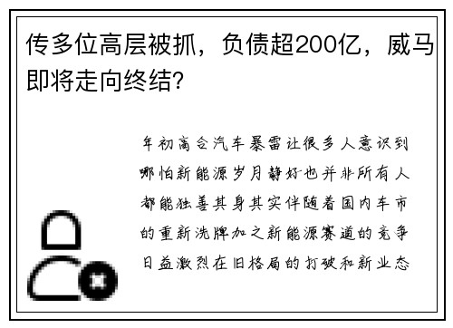 传多位高层被抓，负债超200亿，威马即将走向终结？