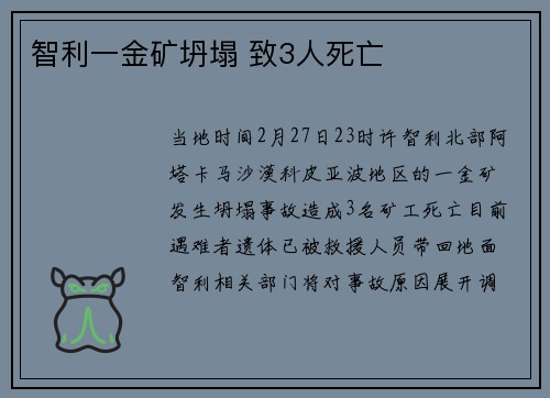 智利一金矿坍塌 致3人死亡