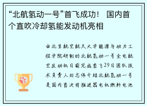 “北航氢动一号”首飞成功！ 国内首个直吹冷却氢能发动机亮相