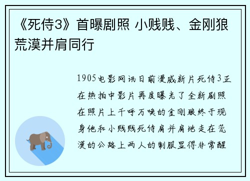 《死侍3》首曝剧照 小贱贱、金刚狼荒漠并肩同行