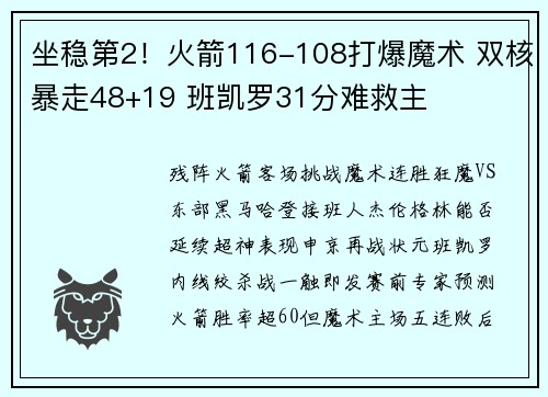 坐稳第2！火箭116-108打爆魔术 双核暴走48+19 班凯罗31分难救主